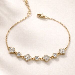 925 Sterling Silver CZ Flower Station Bracelet | Gold Vermeil | Adjustable